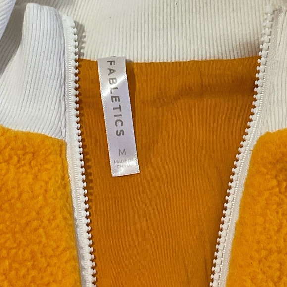 Fabletics Mallory Fleece Colorblock crop half zip yellow & Khaki Pullover, Sz M - Picture 4 of 9